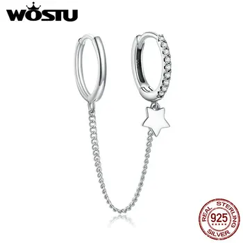 WOSTU Star Whisperer Stud Náušnice 925 Sterling Silver Jednoduché Zirkón Malé Náušnice Pre Ženy Módne Šperky FIE914