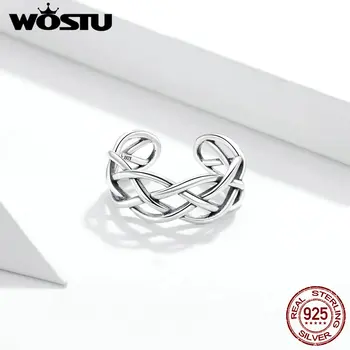 WOSTU Tkané Štruktúry Otvoriť Krúžok 925 Sterling Silver Nastaviteľná Veľkosť Geometrie Prstene Pre Ženy, Prsty Denne Štýl Šperky CQR675