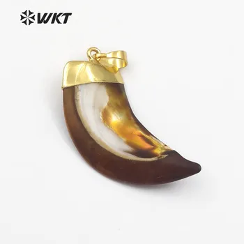WT-JP073 Elegantná Prívesok S Krásnym Prúžok V Horn Tvar Biely Kvetinový Shell S Zlata Obmedzené Prívesok Pre Ženy Móde Náhrdelník