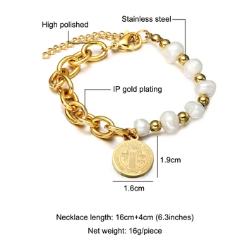 WT-REB019 Moderný Náramok z Nerezovej Ocele Pearl Korálky IP Zlato elektrolyticky pokrývajú Náramok Ženy Móda Náboženstvo Náramok Šperky