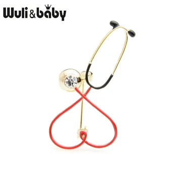 Wuli&baby Drahokamu Červené Srdce Stetoskop Brošne Ženy Muži Osobnosti Nemocnice Lekár Brošňa Kolíky