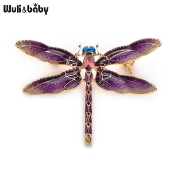 Wuli&Baby Zelená Fialová Smalt Dragonfly Hmyzu Brošňa Pre Ženy A Mužov Zliatiny Kovov, Hostiny, Svadby Brošne Darov Kolíkmi
