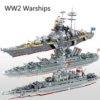 WW2 Vojenské vojnové lode Série Stavebné Bloky bojová loď Model WW2 Vojenské Vojak Zbraň Hračky