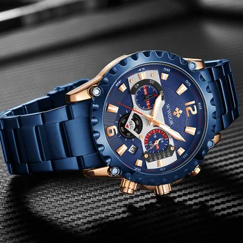 WWOOR 2021 Nové Módne Modré Pánske Hodinky Top Značky Luxusné Quartz Nepremokavé Náramkové Hodinky Muž Sport Chronograf Hodinky Reloj Hombre