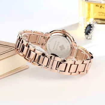 WWOOR luxusné ženy klasické náramkové hodinky diamond Šaty ružové zlato hodiny nehrdzavejúcej ocele Módne Quartz Hodinky Žena Montre Femme 2020