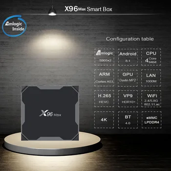X96MAX 4GB64GB Android 9.0/8.1 TV BOX Amlogic S905X2 4K H2.65 1000M, 2.4 GHz/5 ghz WIFI Smart Set-Top Box Media Player BT4.0 Pk X96