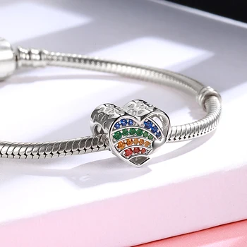 Xiaojing Autentické 925 Sterling Silver Srdce Rainbow Farebné Cz Kúzlo Perličiek Fit Pandora Náramok Diy Šperky Matka Darček