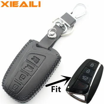 XIEAILI pravej Kože 4Button Diaľkové Smart Key puzdro Na Hyundai SantaFe/Equus/Azera/Genesis H24