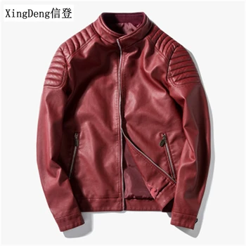 XingDeng Vodotesný Zips muži móda mens bunda značky motocyklov kožené bundy vrchný náter značky-oblečenie plus veľkosti 4XL