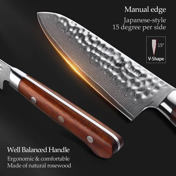 XINZUO 6 palcový Utility Nôž Japonský Damasku Ocele Kuchynský Nôž Profesionálny Kuchár Peeling Frézovanie Nože s Rosewood Rukoväť