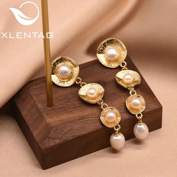 XlentAg Prírodné Sladkovodné Perly Shell Náušnice Estetické Srdce Earings Butterfly Party Darček kórejský Luxusné Šperky Ženy GE0845