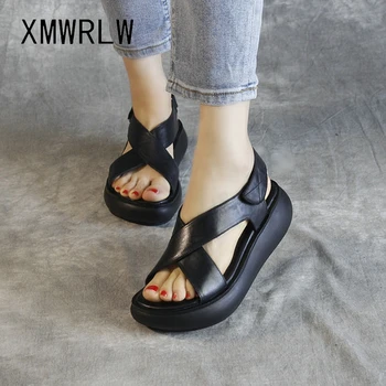 XMWRLW 2020 Lete Ženy Sandále Originálne Kožené Topánky, Vysoké Podpätky Dámy Letné Sandále Retro Štýl Ženy Ručné Obuv Sandal