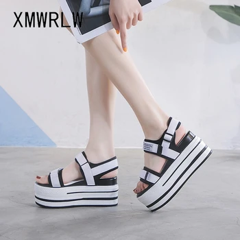 XMWRLW dámske Sandále na Platforme 2020 Lete pravej Kože Bežné dámske Topánky na Vysokom Opätku Ženy Letné Sandále na Platforme Topánky