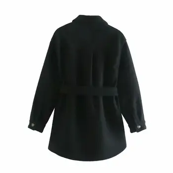 XNWMNZ Za Ženy 2020 Módny Pás Voľné Vlnené Sako Kabát Vintage Dlhý Rukáv Bočné Vrecká Žena vrchné oblečenie Elegantný Kabát