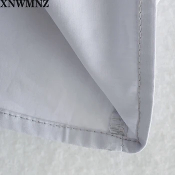 XNWMNZ za ženy crossover popelín tričko s Golierom košele s dlhým cuffed rukávy Zábal tkanina na prednej strane so zapínaním