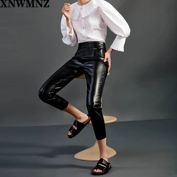 XNWMNZ Za ženy faux kožené skinny fit, nohavice čierna High-pás faux kožené nohavice s neviditeľné strane, zapínanie na zips 2020