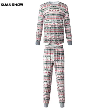XUANSHOW Nové Módne Vianočné Oblečenie 2020 Rodiny Zodpovedajúce Nastavenie Harajuku Plavky Tlač Pyžamo Dlhý Rukáv Dve Kus Oblečenie