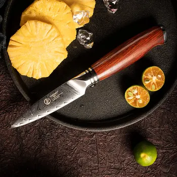 Yarenh 3 Palcový Frézovanie Nôž - Pro Kuchynské Náradie - Pre Ovocie Peeling Kuchynské Nože - Japonský 73 Vrstvy Damasku Nehrdzavejúcej Ocele
