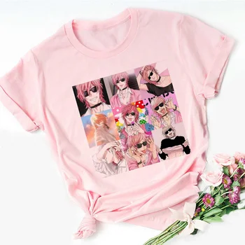 Yarichin Klub Japonské Anime Ružové tričko dámske Harajuku Bežné Tees Plus Veľkosť Hip-hop Voľné Ulzzang Topy Vintage Tričko