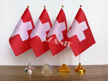 YAZANIE 14*21 cm 4PCS Estónsko Indickej Tabuľka Príznak Nastavený so Zlatými Base Švajčiarsko Angola Národnej Vlastný Stôl Vlajky a Transparenty