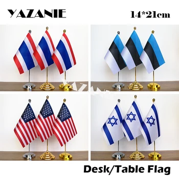 YAZANIE 14*21 cm Thajsko Estónsko Tabuľka Vlajka s Kovovou Základňou & Pól Americký Izrael USA Spojené Štáty Americké Vlastný Stôl Vlajka