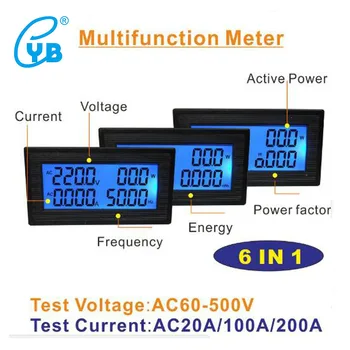 YB5140DM LCD Digitálny Voltmeter Ammeter AC60-500V 20A 100A 200A LCD Napätie Prúd Meter účinník vysokofrekvenčnej Energie Tester PF