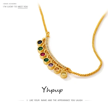 Yhpup Minimalistický Farebné Drahokamu CZ Náhrdelník Elegantné Palác Náhrdelník Meď 18 K Zlatom Príslušenstvo pre Ženy Sveter 2020