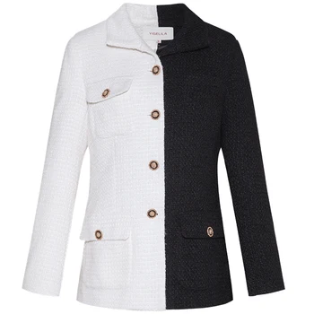 YIGELILA Jeseň Fashion Ženy Tweeds Coats Elegantné Patchwork Bunda Office Lady Kabát 91106