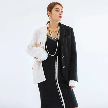 YIGELILA Jeseň Fashion Ženy Tweeds Coats Elegantné Patchwork Bunda Office Lady Kabát 91106