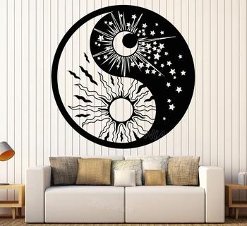 Yin Yang Symbol Sun Moon Budhizmus Hviezdičky Deň Noc Samolepky Na Stenu Domova Obývacia Izba, Spálňa Odtlačkový Z581
