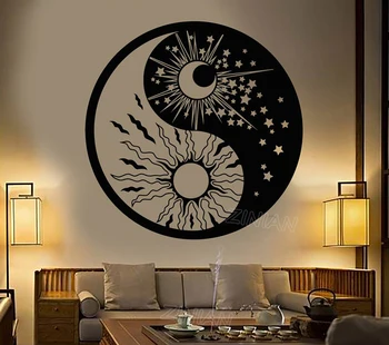 Yin Yang Symbol Sun Moon Budhizmus Hviezdičky Deň Noc Samolepky Na Stenu Domova Obývacia Izba, Spálňa Odtlačkový Z581