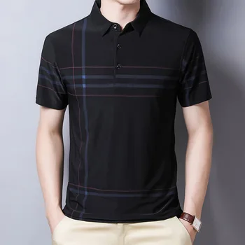 Ymwmhu Módne Slim Muži Polo Tričko Black Krátkym Rukávom Letné Tenké Tričko Streetwear Prekladané Polo Tričko pre Mužov kórejské Oblečenie