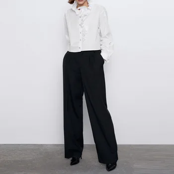 YNZZU Elegantné Rozstrapatené Biela Blúzka Ženy 2020 Nové Dlhý Rukáv Singel svojim Office Lady Pracovné oblečenie Žien, Topy Blusas AT480