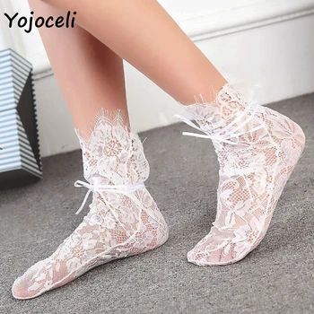Yojoceli 2 páry sexy čipka ponožky ženy strany clubwear vidieť cez čipky, háčkovanie ponožky streetwear