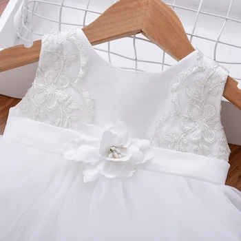 Yoliyolei 2ks/set Biela Baby Dievčatá Šaty Formálne Krst Roztomilý Oblečenie s Klobúk Strany Výšivky Luk Deti Princezná Detské Šaty