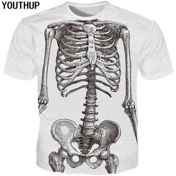 YOUTHUP 2020 pánske Letné tričká Krátky Rukáv T košele Módne Kosti Vytlačené Muž 3D tričká Top Tees Streetwear