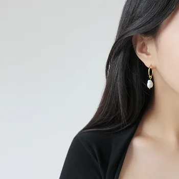 YPAY Biele Prírodné Sladkovodné Barokový Perly Drop Náušnice Pre Ženy kórejský Štýl, Zapojenie Visieť Náušnice Šperky YME329