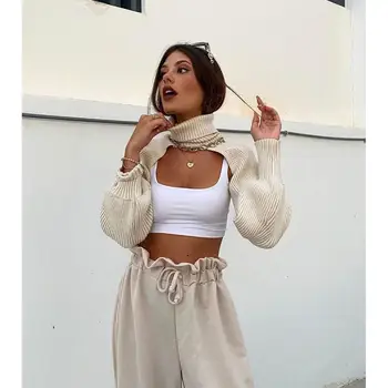 ZA ženy turtleneck sexy krátka sveter 2020 módne dámy plný rukáv elegantné ženy streetwear
