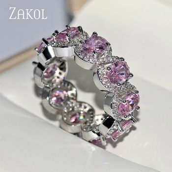 ZAKOL Luxusné Sladké Lesklé Biele Ružové Oválne Cubic Zirconia Zapojenie Prst Prstene pre Ženy Romantické Svadobné Party Šperky