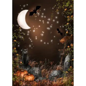 Zakrivené Mesiac Čierna Mačka, Tekvica Halloween Fotografie Pozadí Prispôsobené Kulisu pre Deti Baby Party Photocall Rád Foto