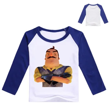 Z&Y 2-16Years Ahoj Sused T Shirt Chlapec Tričká pre Deti T Tričko Enfant Batoľa Dlhý Rukáv Dievča Top Cartoon Oblečenie