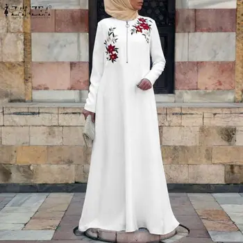 ZANZEA Abaya Dubaj Turecko Moslimskou Hidžáb Oblečenie Kaftan Marocain Islam Oblečenie Šaty Pre Ženy Výšivky Musulman Vestidos Župan