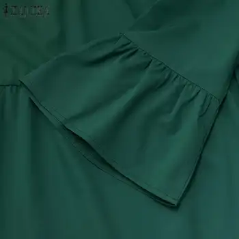 ZANZEA Ženy Maxi Dlhé Šaty 2021 Dámy Prehrabať Strany Vestidos Jeseň Lístkového Rukáv Sundress Bežné Pevné Župan Femme Plus Veľkosť 5XL