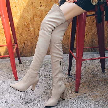 ZawsThia 2020 zimné jeseň úsek elastické stehna topánky, vysoké podpätky, topánky pre ženy nad kolená vysoké topánky ženy overknee topánky