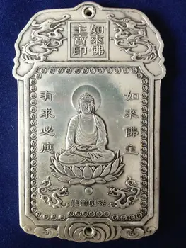 Zberateľské Čínsky Mosadz Vyrezávané Budha Tathagáta Tibete Strieborných Prútov Thanka Amulet Nádherné Malé Prívesok Sochy