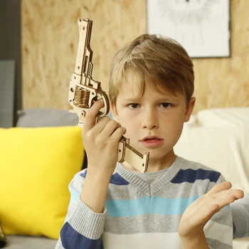 Zbraň Stavebné Bloky DIY Revolver,Scatte s gumičkou Bullet Drevené Populárnych Hračiek Darček pre Deti Dospelých