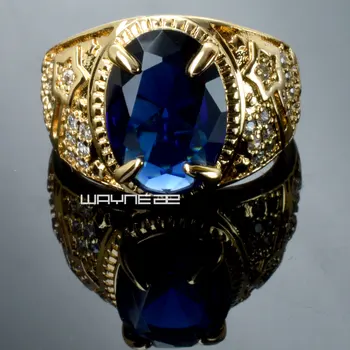 Zbrusu nový vysoko kvalitný CZ pánske prstene zlato vyplnené 2016 módne obrázok krúžok modrý kameň R283A