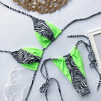 Zebrovité Ohlávka micro Bikini 2019 ženy Bandeau String Plavky Ženské plavky Neon Lesklé bikini set Leopard plavky