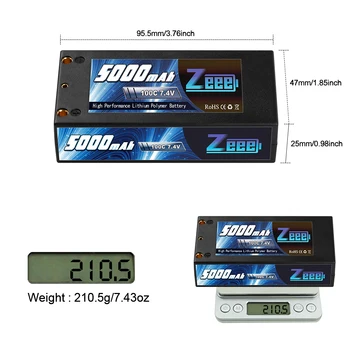 Zeee 2S 7.4 V 100C 5000mAh Shorty Lipo Batérie Hardcase s Dekani Konektor pre RC 1/10 Rozsahu Vozidlá Auto Nákladné Lode, RC Model