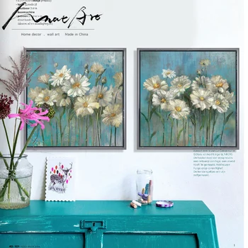 Zelená a biela daisy kvety, maľovanie na plátno, vytlačí wall art domova, spálne, kancelárie dekorácie, obrázky, obývacia izba